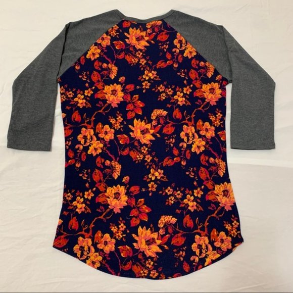 LuLaRoe floral, hard to find, Randy Baseball shirt, XS blue and orange print top - Picture 2 of 10